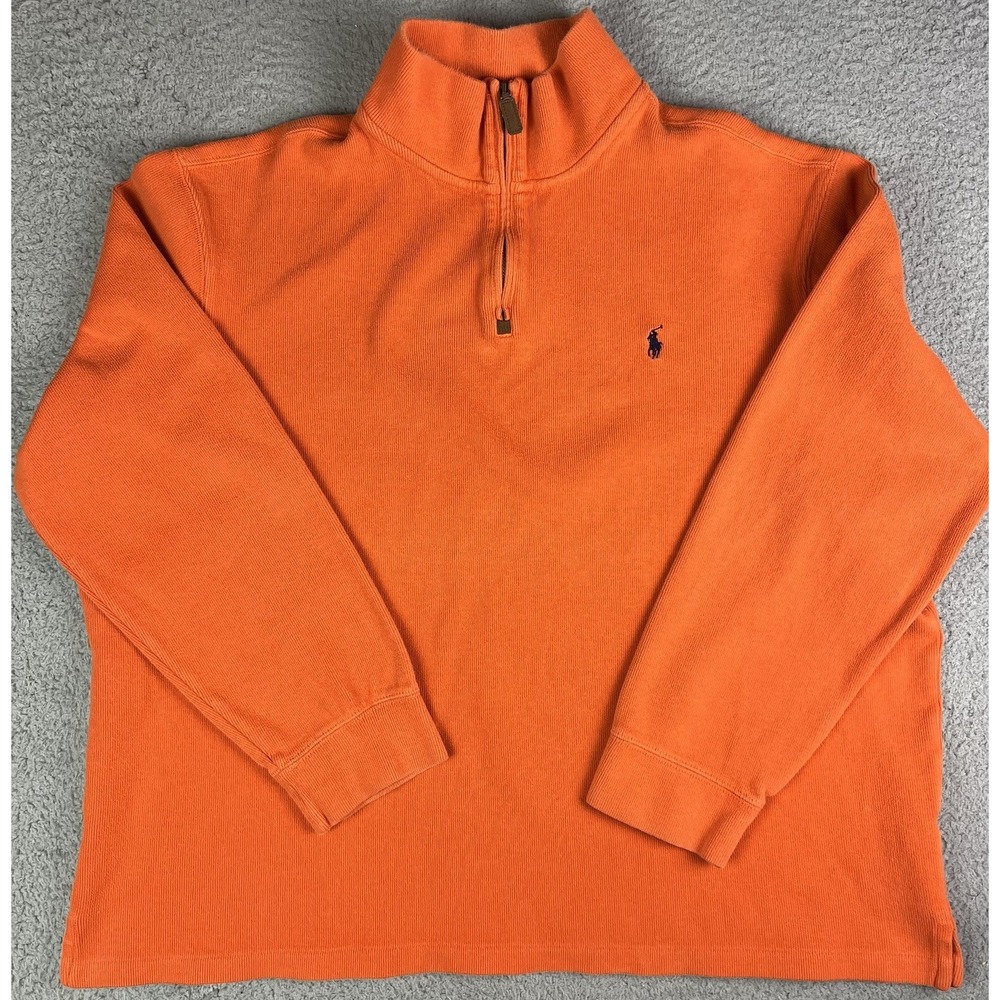 Polo Ralph Lauren 2XL Long Sleeve 1/4 Zip Pullover Sweater Orange Preppy Pony